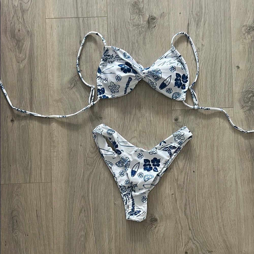 Tropical Blue and White Bikini Set